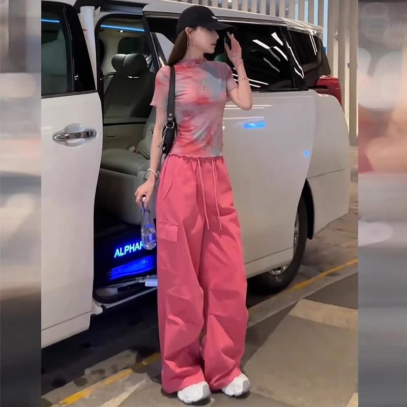 RIERA运动套装女夏季2025新款韩版显瘦高级感扎染短袖休闲工装裤