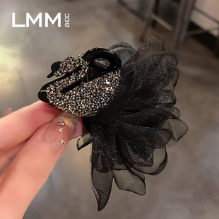 精致镶钻小天鹅网纱抓夹2025新款后脑勺半扎发卡碎发侧边夹头饰