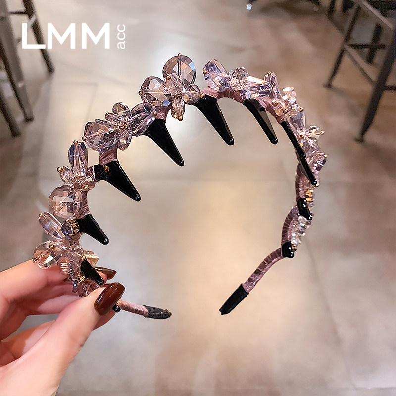 浅紫色水晶发箍女轻奢2025韩版防滑齿梳头箍高颅顶压发高级感发饰