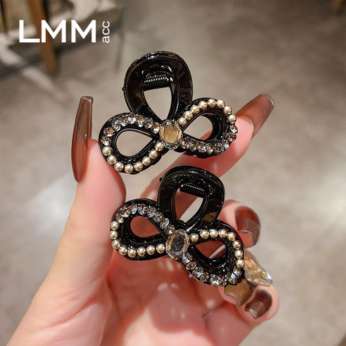 网红镶钻珍珠蝴蝶结刘海夹