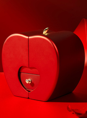 [新品]永生花苹果首饰盒圣诞珠宝礼品盒玫瑰花戒指项链包装收纳盒