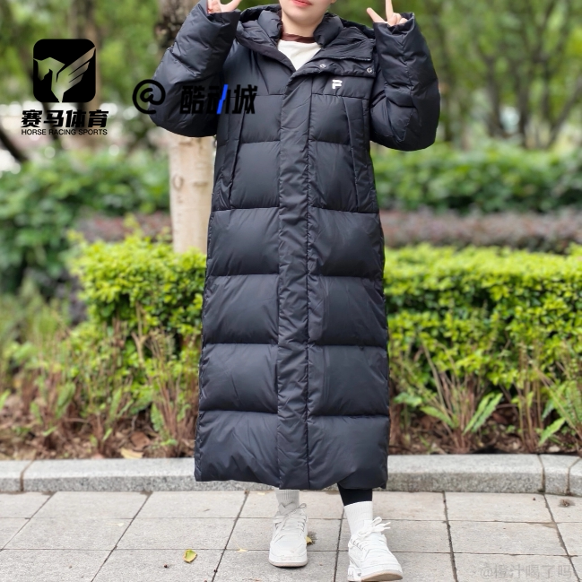 FILAFOB黑色男女长款羽绒服