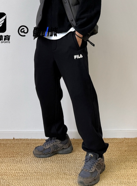 FILA斐乐ORIGINALE黑色男子简约束脚加绒针织休闲裤F51M549601FBK
