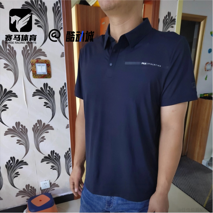 FILA斐乐Fitness深黑男子百搭针织速干短袖Polo衫A11M521104FBK