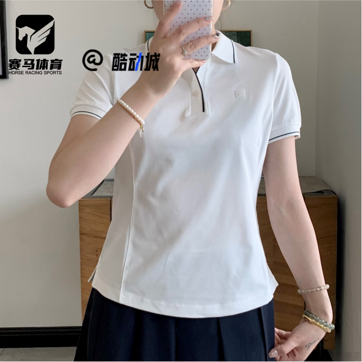 FILA女子条纹撞色针织短袖Polo衫