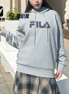 FILA斐乐 ORIGINALE灰色男女宽松保暖加绒连帽卫衣F51U549201F-MG