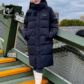 FILA斐乐 黑色男女舒适百搭户外保暖连帽长款 羽绒服F51U549903FBK