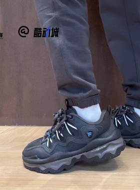 FILA斐乐潮牌 熔岩黑色男子百搭耐磨透气休闲老爹鞋T12M341109FBB