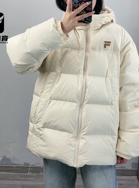 FILA斐乐 FOB麦乳色男女百搭宽松加厚面包羽绒服T11U443905F-BG
