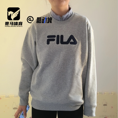 FILA灰色男女百搭宽松加绒卫衣