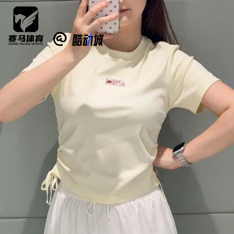 斐乐多彩侧抽绳奶猫女子短袖T恤