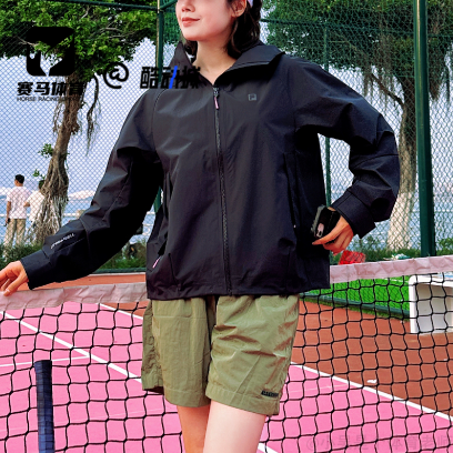 FILA黑色女子宽松连帽夹克外套