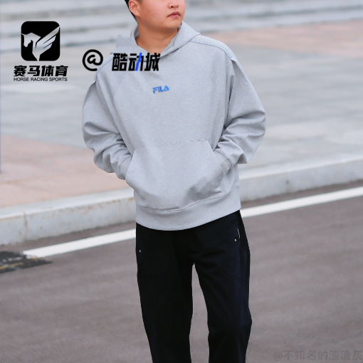 FILA斐乐 ORIGINALE灰色男女舒适针织连帽长袖卫衣F51U549205F-MG