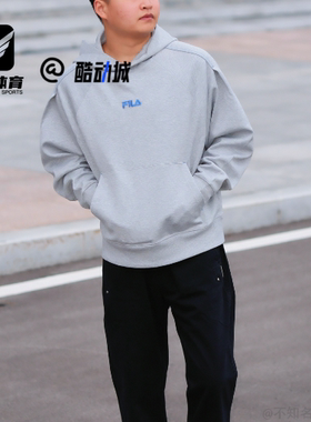 FILA斐乐 ORIGINALE灰色男女舒适针织连帽长袖卫衣F51U549205F-MG