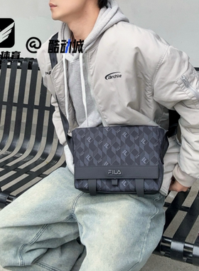 FILA斐乐 HERITAGE黑色男老花经典信封包单肩斜挎包F13M428102FBK