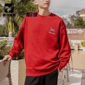 FILA斐乐红色男女经典 卫衣F11U619202FPK 百搭圆领运动休闲套头衫