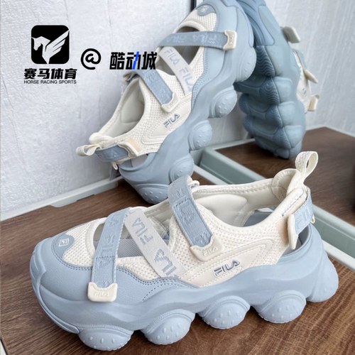 斐乐草莓鞋蓝白色百搭沙滩凉鞋