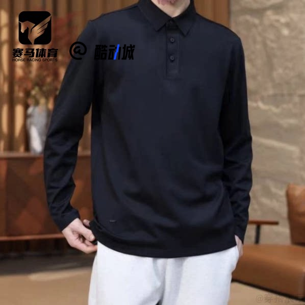 FILA斐乐BLUE黑色男子百搭运动休闲针织长袖Polo衫F11M512202F-BK