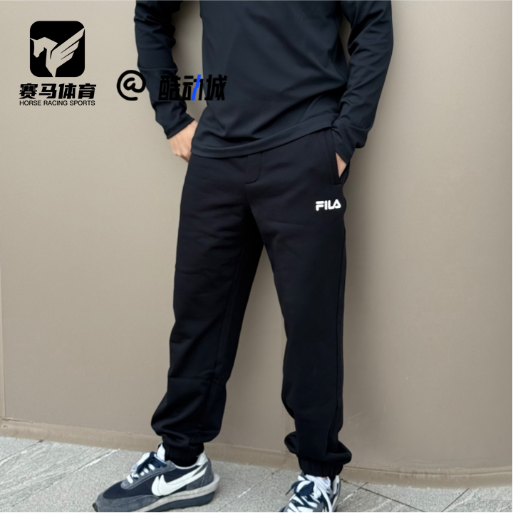 FILA斐乐ORIGINALE黑色男子舒适百搭束脚针织长裤F51M539602F-BK