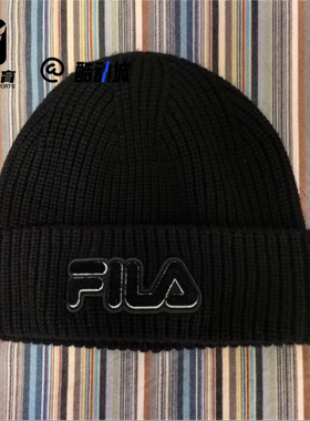 FILA斐乐 黑色男女经典百搭时尚潮流防风保暖绒线帽F13U449233FBK