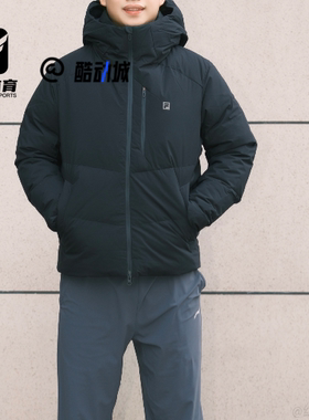 FILA斐乐 Athletics FITNESS黑色男保暖连帽羽绒服A11M441904FBK