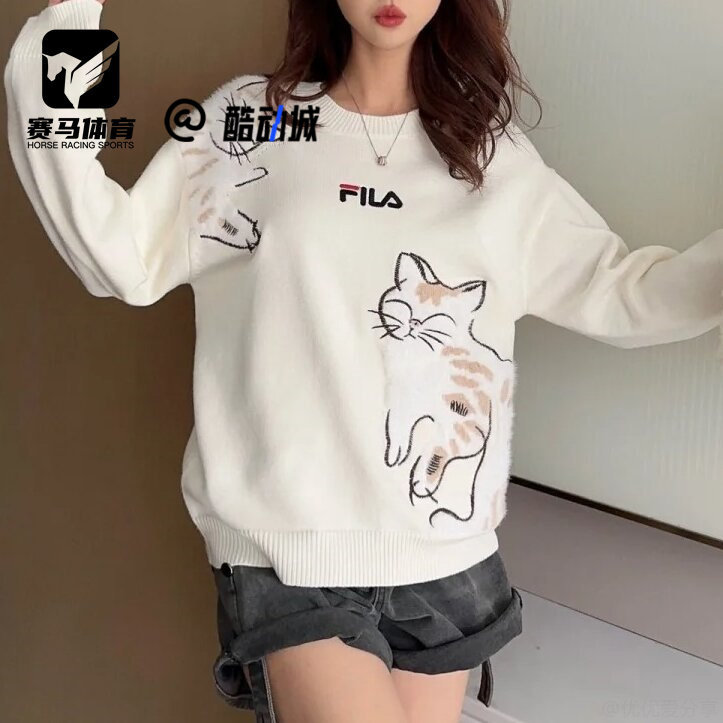 斐乐女子刺绣动物图案针织衫