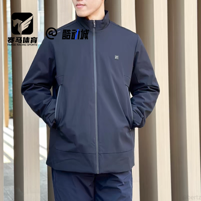 FILA斐乐 黑色男子舒适经典立领保暖夹克棉服外套F11M513902F-BK