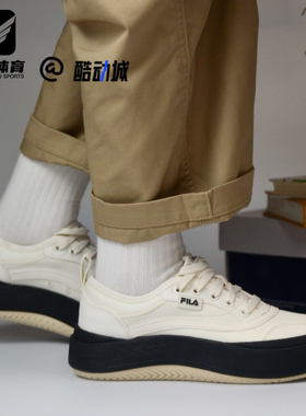 FILA斐乐水母鞋白黑女子厚底增高帆布鞋运动休闲鞋F12W421305FTA