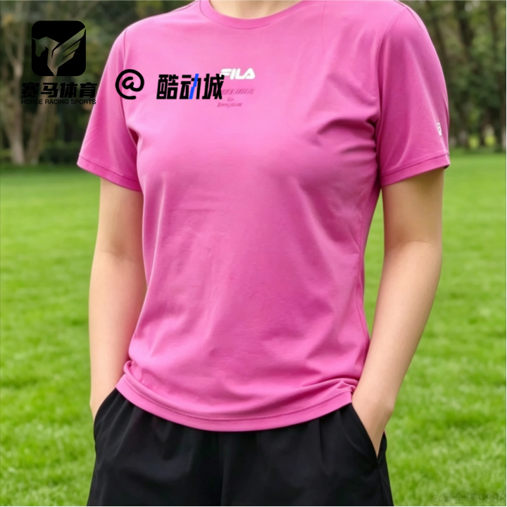 FILA斐乐Fitness玫瑰紫女子舒适运动休闲短袖T恤A11W621102FVT - 实物图