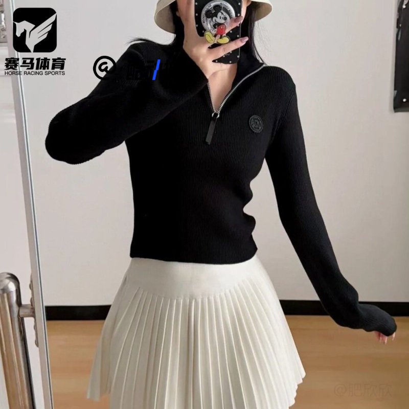 FILA斐乐ETUDES黑色女子时尚简约半拉链立领毛衣F11W516401F-BK