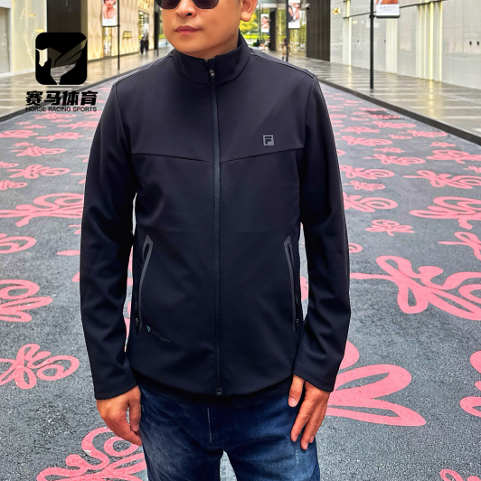 FILA黑色男子休闲防风修身夹克