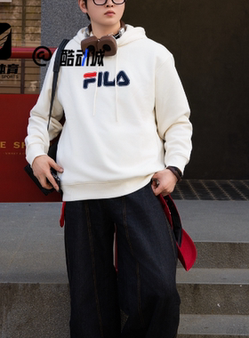FILA斐乐 ORIGINALE 蒸汽白男女简约百搭加绒卫衣F51U549201F-IV