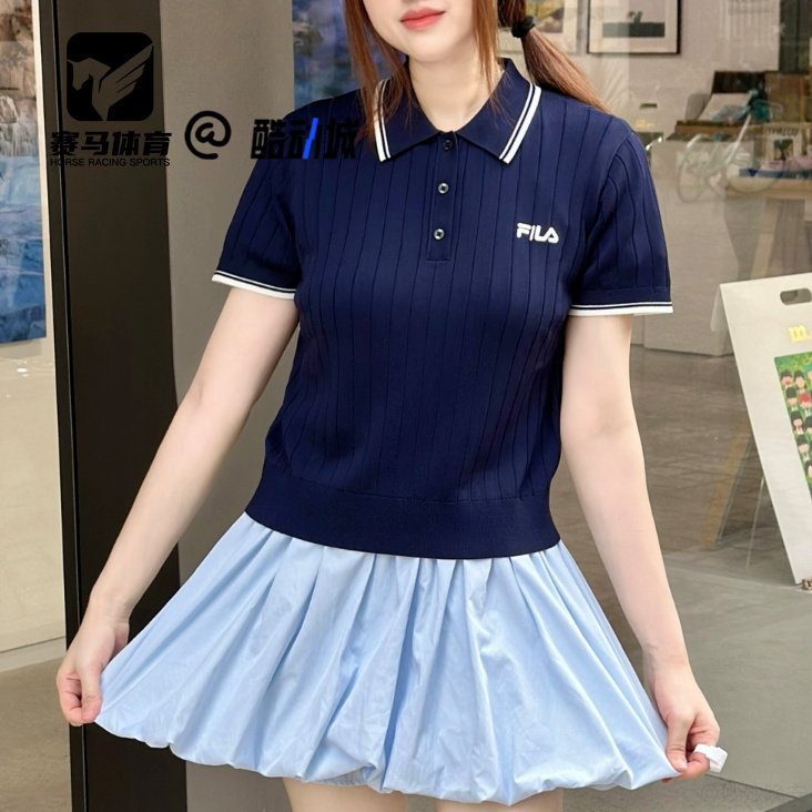 斐乐女子编织短袖Polo领针织衫