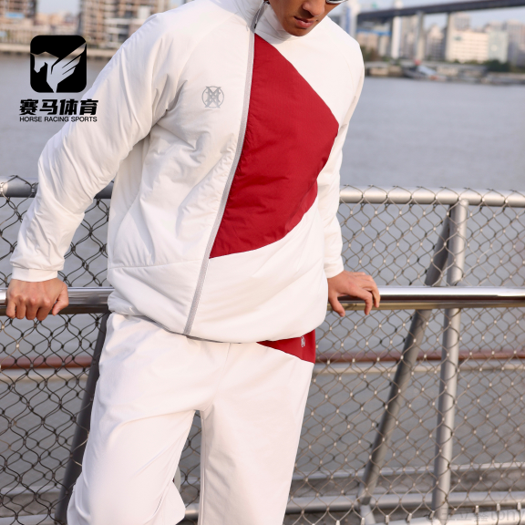 Saucony雪峰白男子拼接立领棉服