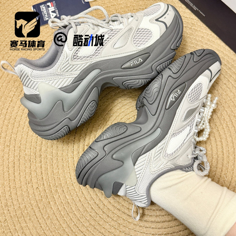 斐乐鱼刺鞋雨雾灰厚底增高老爹鞋