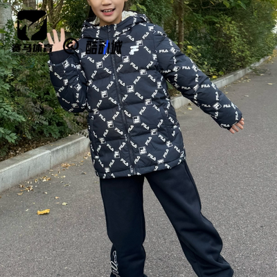 FILA满印青少年保暖连帽羽绒服