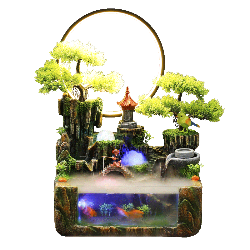 可养鱼中式客厅办公室流水招财