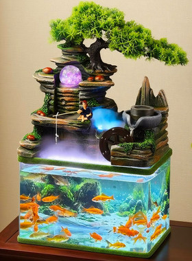 2026新款鱼缸小型客厅桌面流水自循环生财生态造景玻璃缸摆件