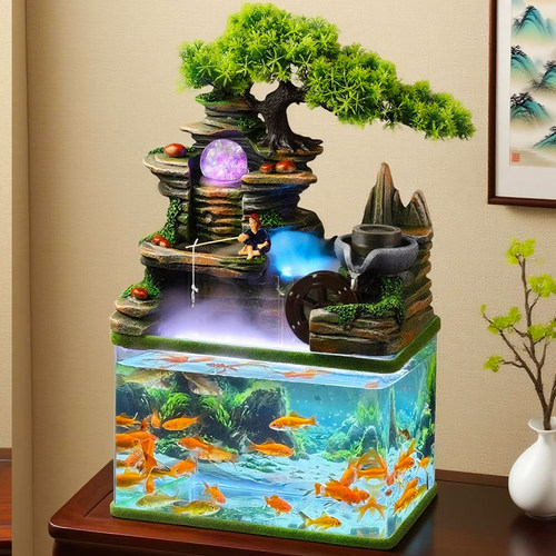2025新款鱼缸小型客厅桌面流水自循环生财生态造景玻璃缸摆件
