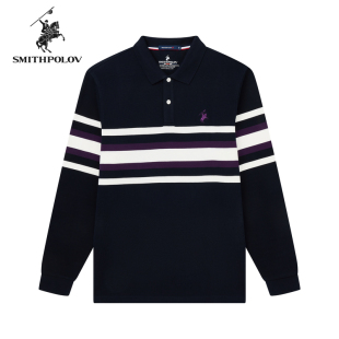 新款 SMITHPOLOV斯密特保罗2024秋季 条纹纯棉POLO衫 商场同款