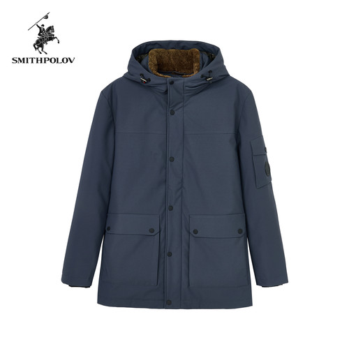 【羊毛皮毛领】SMITHPOLOV斯密特保罗冬季新款连帽中长款男羽绒服