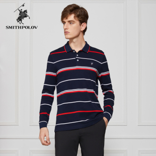 polo条纹休闲针织衫 SMITHPOLOV斯密特保罗纯棉T恤男2024秋季 长袖