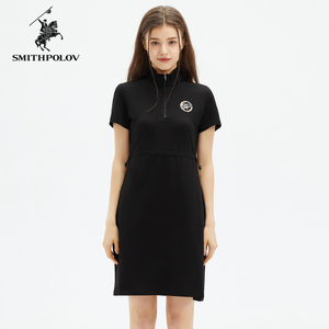 SMITHPOLOV斯密特保罗夏季新款半拉链中长款连衣裙女修身气质女装