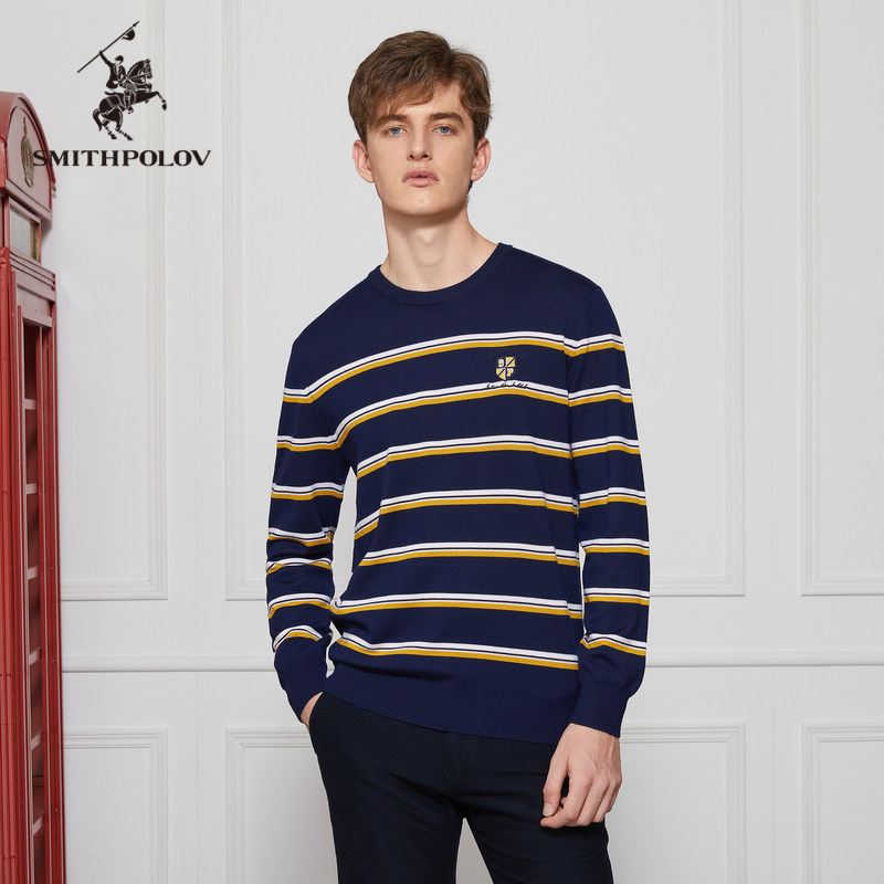 【纯羊毛】SMITHPOLOV斯密特保罗秋冬新款圆领羊毛衫男条纹针织衫,男装,针织衫/毛衣,淘宝优惠券,粉丝福利购,淘宝优惠卷