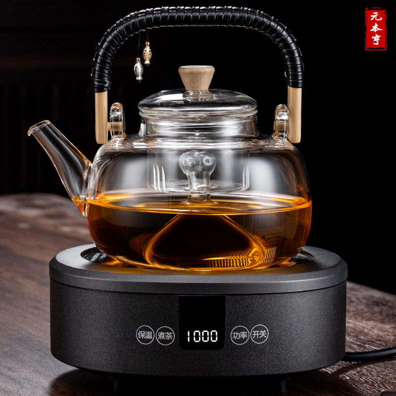 茶壶蒸汽玻璃提梁煮茶壶蒸煮两用小鱼把壶新款第四代蒸煮一体壶