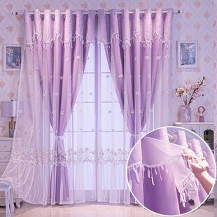 蕾丝绣花全遮光窗帘卧室少女梦幻帘客厅窗纱纱帘网红公主风飘窗帘