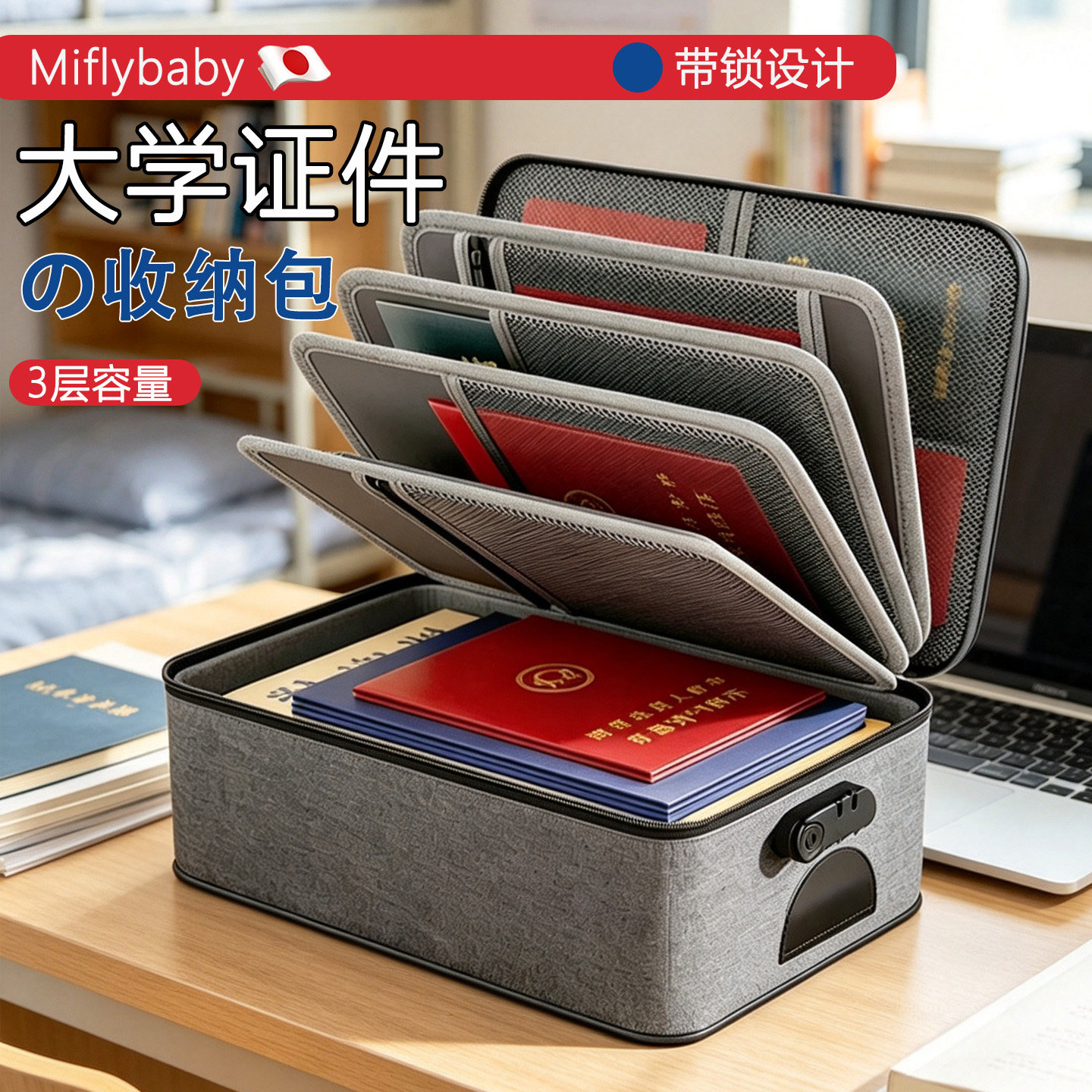日本Miflybaby证件收纳包大学高级感文件收纳盒奖状证书收纳袋