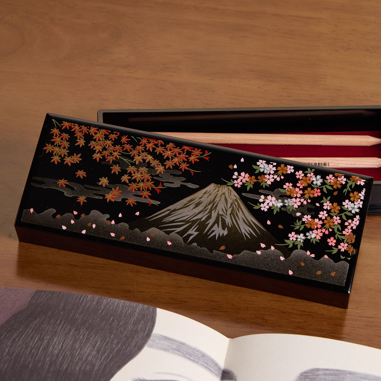 日本山中漆器笔盒文具盒日式高级