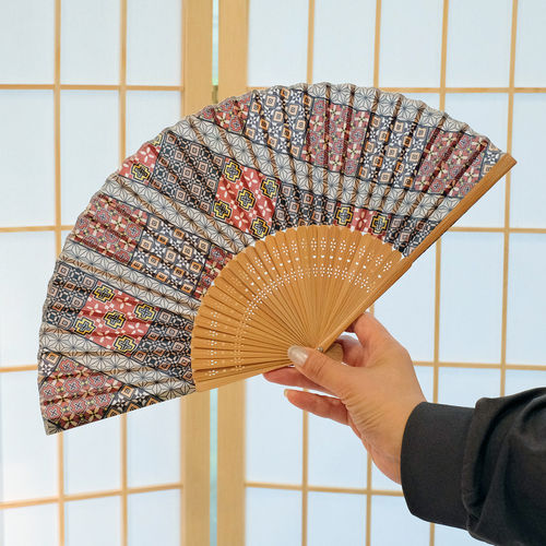 日本进口创意礼物折扇寄木细工