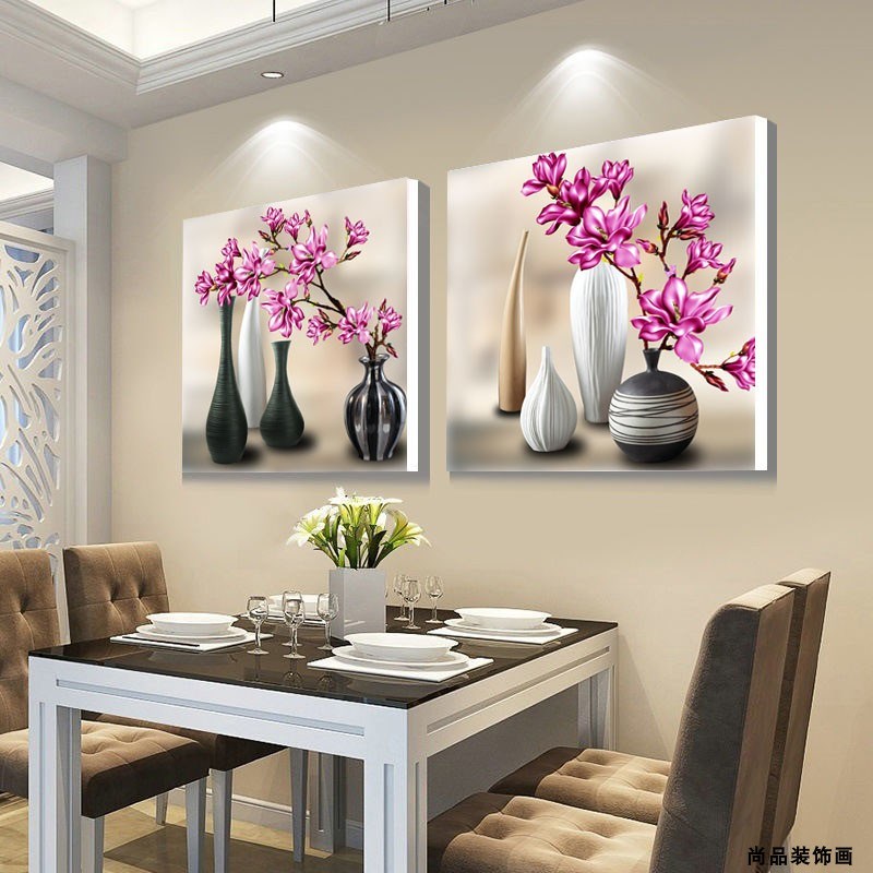 饭厅客厅装饰画现代简约饭厅餐桌双联水果酒杯花瓶画墙壁晶瓷挂画图片